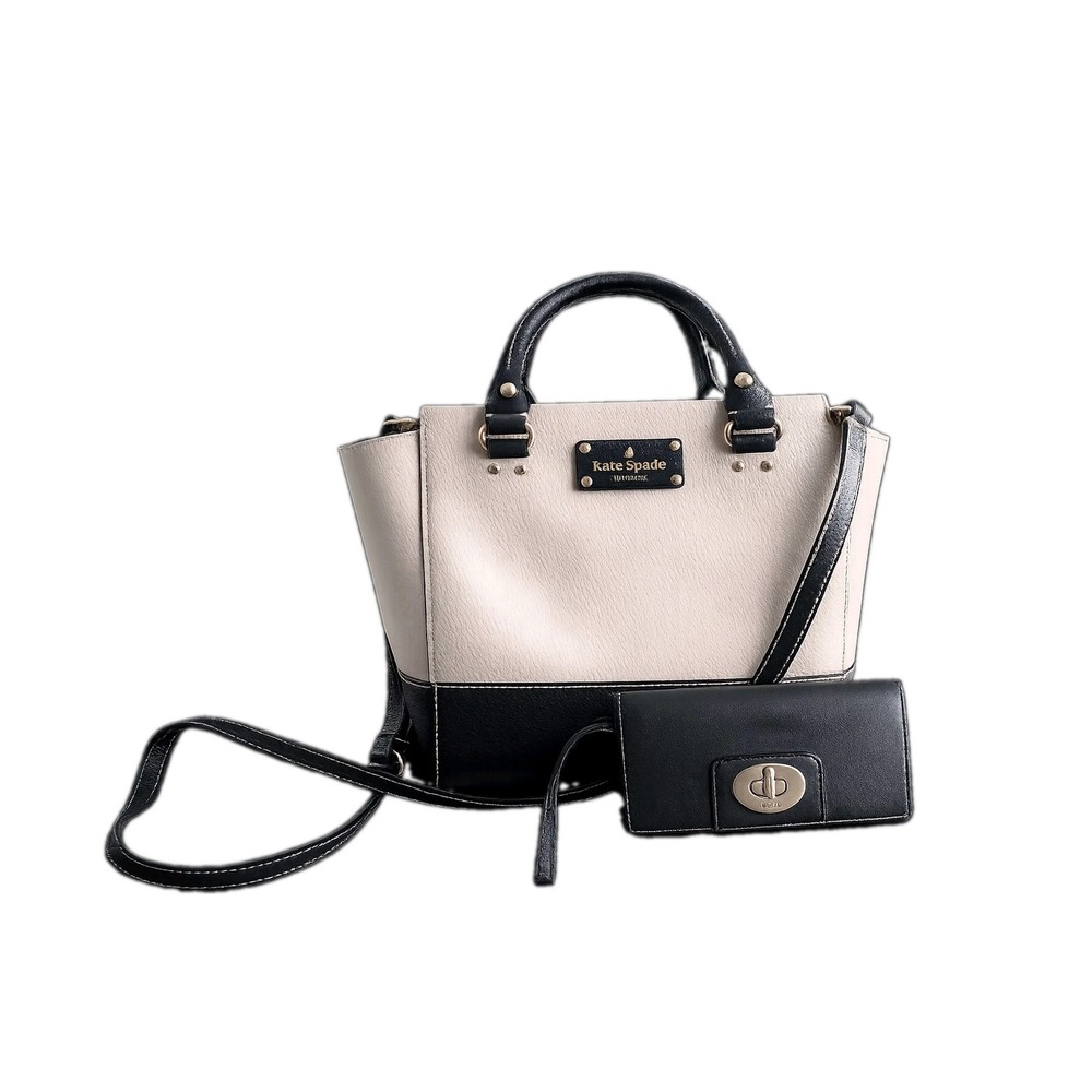 Kate Spade New York Leather Handbag & Matching Wallet Wristlet Bundle Cream